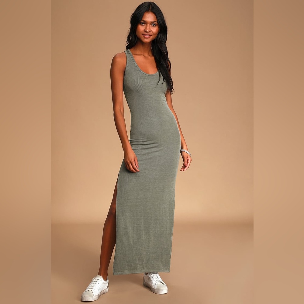 Lulu's Olive Green Ribbed Tank Maxi Dress